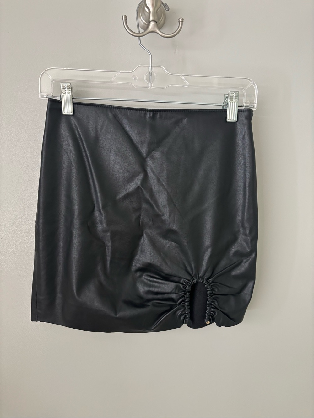 Zara Black Faux Leather Mini Skirt with Ruched Cutout